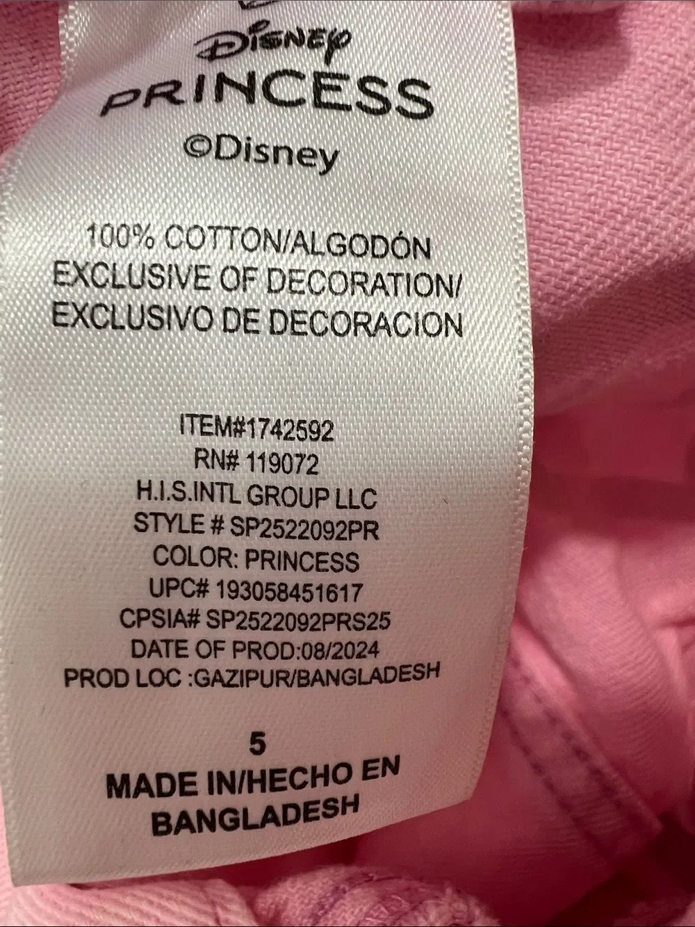 Disney Princess pink denim jacket with princess embroidery and graphic size 5